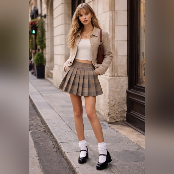 BAGATELLE COLLECTION Designer Inspired Plaid Print, Pleated Skirt, Size L - Picture 1 of 7